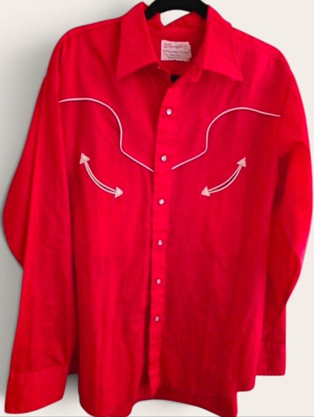 Wrangler Bright Red Western Pearl Button Up. Pearl Snap Buttons. Vintage. XL Men